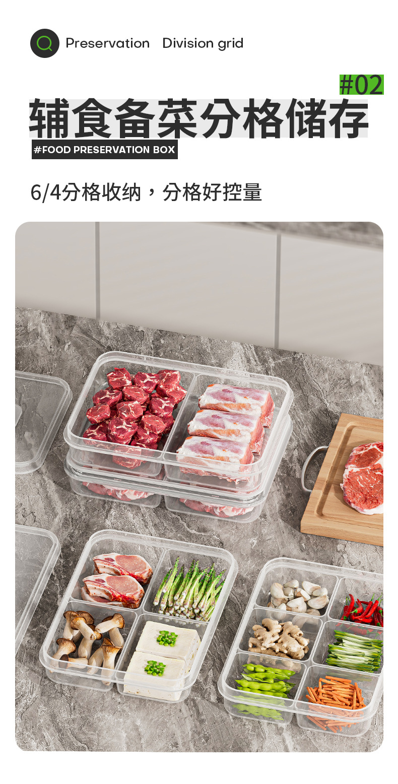 塑料保鲜食物分格收纳盒肉类食材冷冻盒姜葱蒜盒分装储藏备菜盒子详情4