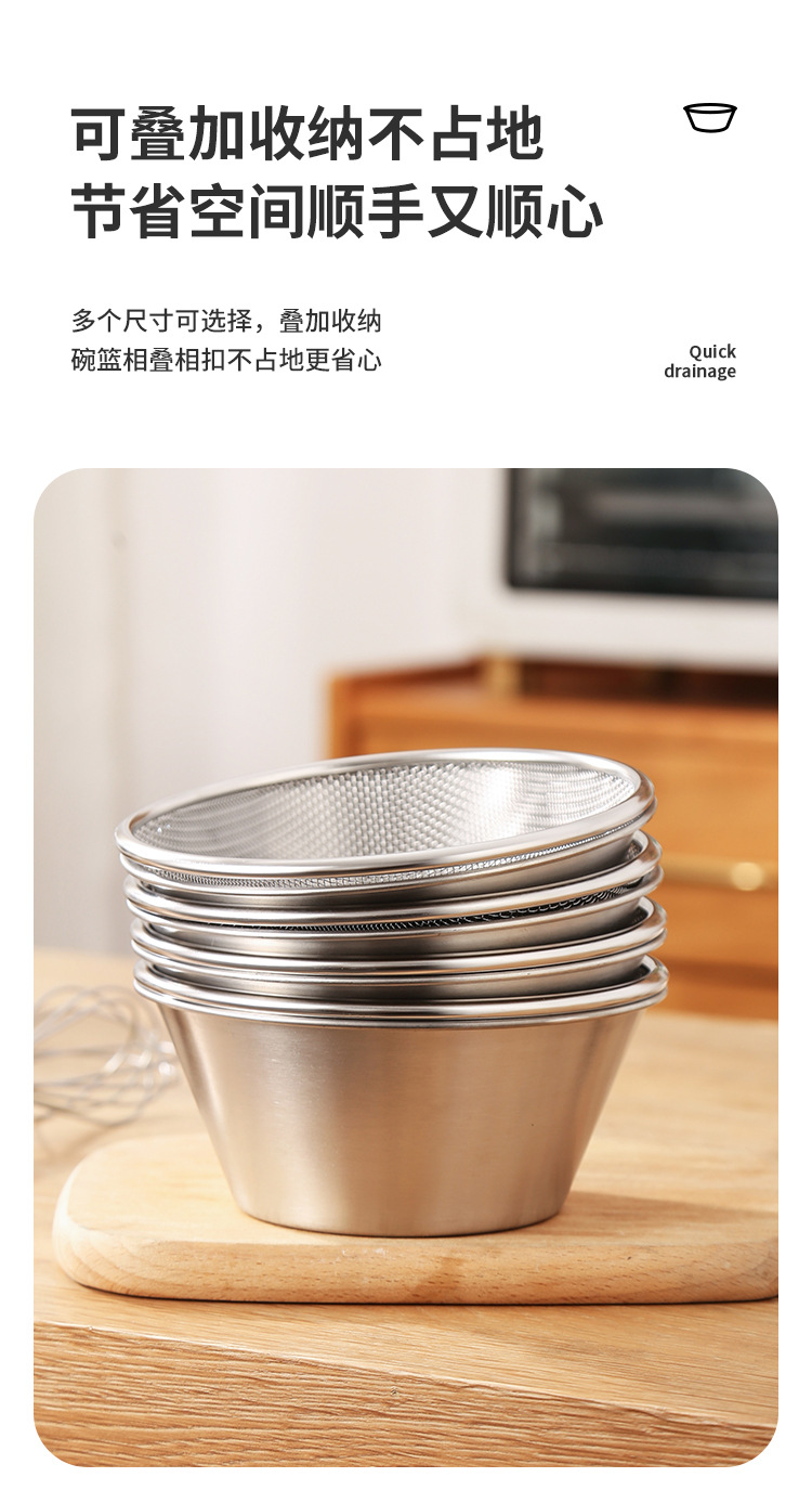 304 stainless steel mini draining basket set, vegetable and fruit washing basin, rice washing basin, filter basket, meal preparation basin, cooking bowl - a perfect tool pic 11