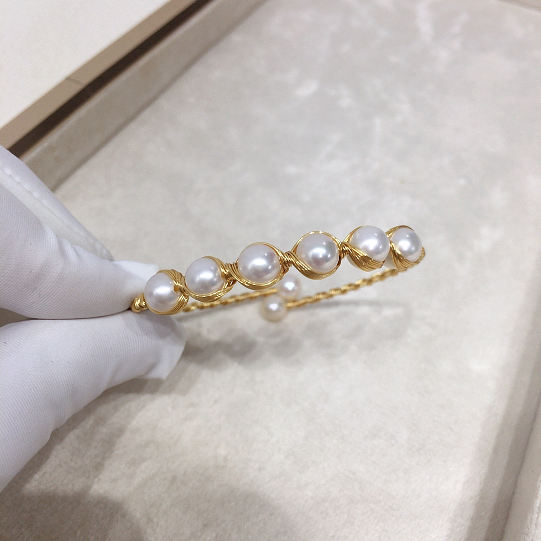 设计款绕丝手工款天然淡水珍珠手镯14K包金线ins小众手饰直播批发详情5