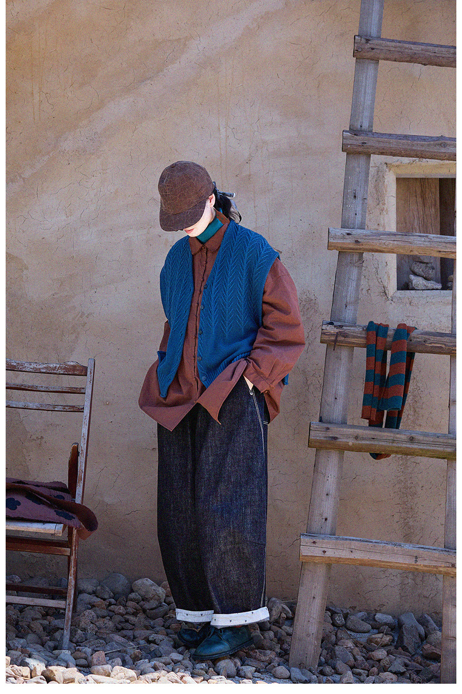 New autumn and winter style, artistic and retro original hazelnut red-brown cotton casual top, high-density, slightly elastic loose shirt for women pic 44