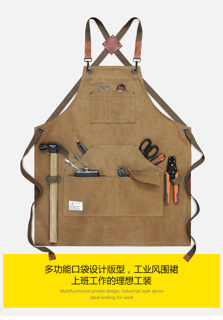 【持嘉】跨境加厚帆布多口袋工匠园艺工作服围裙烧烤汽修师机械师详情12