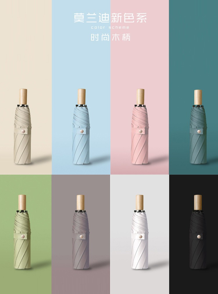 木柄刻字黑胶折叠太阳伞女晴雨两用遮阳伞礼品广告伞批发定制logo详情1