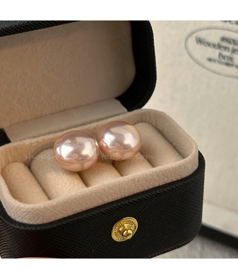 Shi Family Cherry Blossom Pink steamed bun Pearl Earrings for women, pure silver, high-end and simple earrings, mid-to-high-end wholesale accessories in Yiwu pic 9