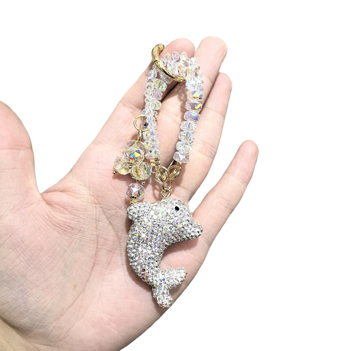 Cross-border full-diamond cartoon 3D dolphin keychain, cute bag pendant, sparkling diamond multi-color car keychain pic 1