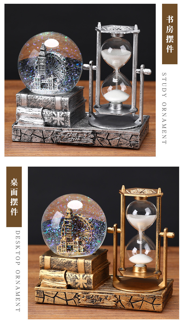 复古铁塔沙漏计时器水晶球八音盒发光桌面摆件学生毕业圣诞节礼物详情9