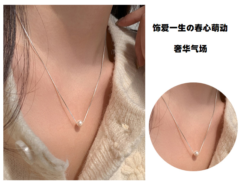 s925 sterling silver pearl necklace, a simple and elegant single beaded pendant, versatile and niche collarbone necklace pic 28