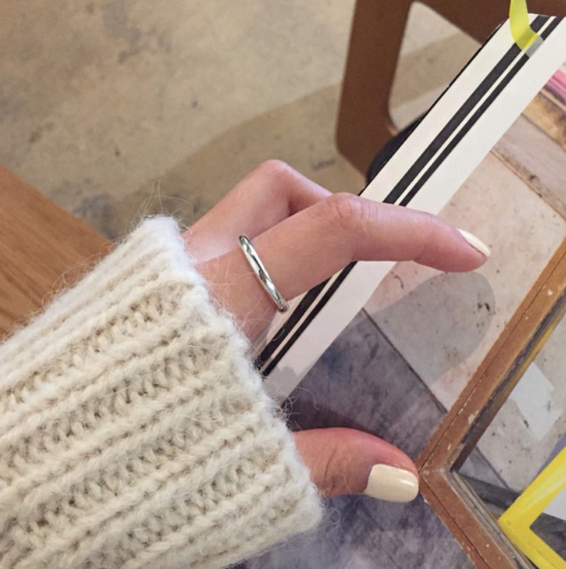 Heavy metal line ring, Korean version S925 pure silver simple style smooth surface simple line fine ring ring pic 4