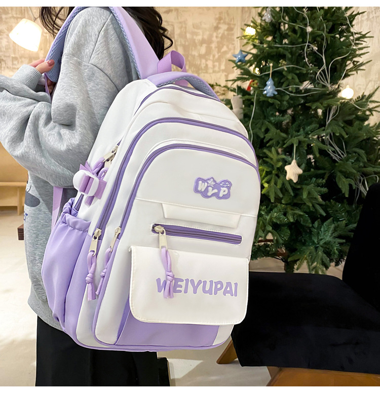 High-appearance-level color-blocking schoolbags for female junior high school students, large-capacity backpacks for high school students, multi-layered load-reducing backpacks for primary school students pic 13