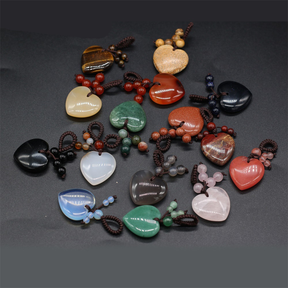 Natural stone heart-shaped semi-precious stone keychain DIY accessory heart-shaped keychain fashion dress accessory chain pic 24
