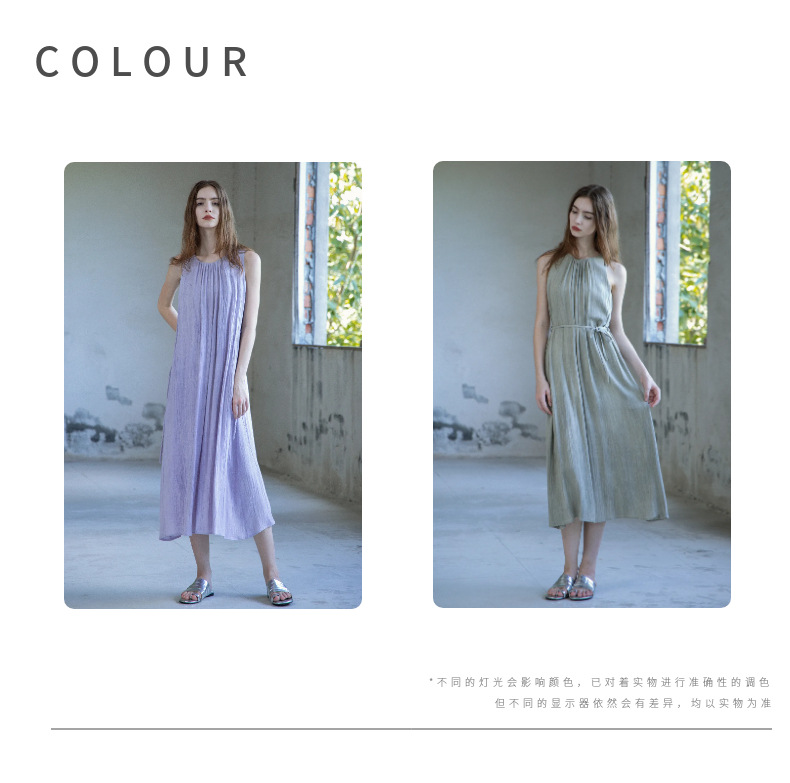 玖沐2025夏季新款亚麻无袖连衣裙女通勤宽松法式极简真口袋女装详情2