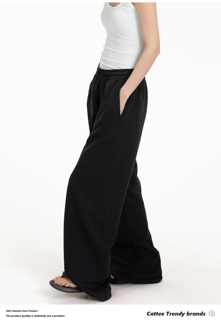 College-style solid-color straight-leg curved casual pants for men and women, loose wide-leg sport sweatpants for spring and autumn pic 32