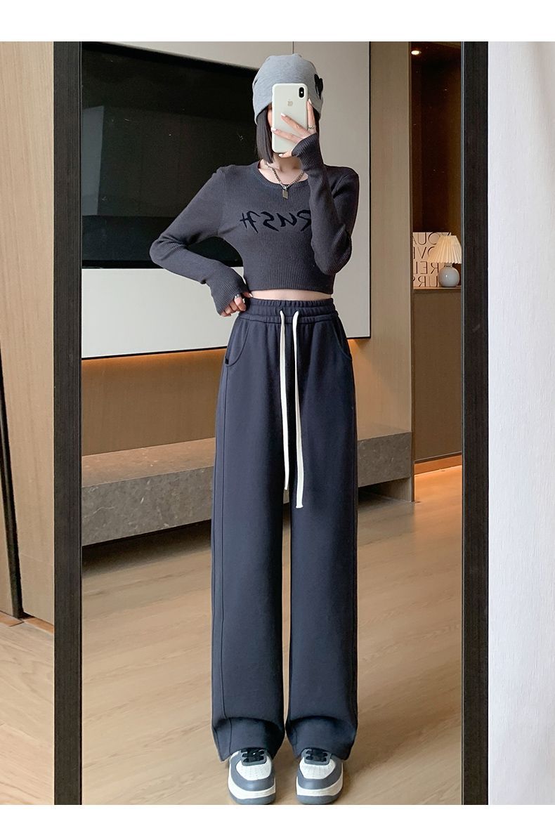 白色阔腿裤女2025年新款春秋高腰直筒秋季薄款休闲卫裤香蕉运动裤详情10
