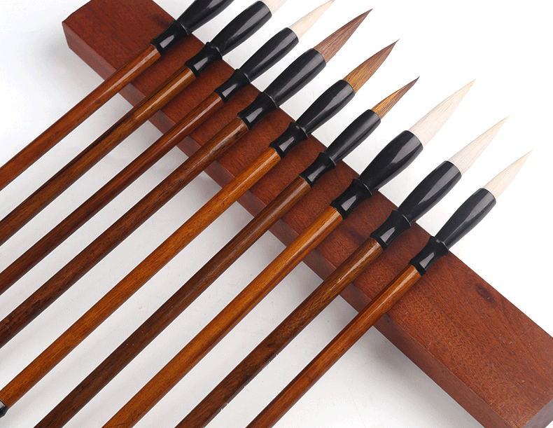 Solid wood white cloud regular script brush for beginners in traditional Chinese painting, a set of Wolf brush and goat brush calligraphy practice pic 9