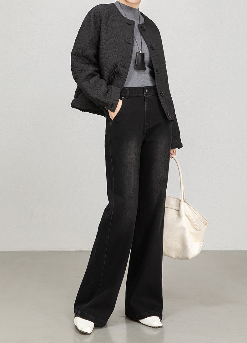 花千瓣高腰微喇牛仔裤女2025秋季新款四面弹宽松显瘦筒喇长裤8197详情27