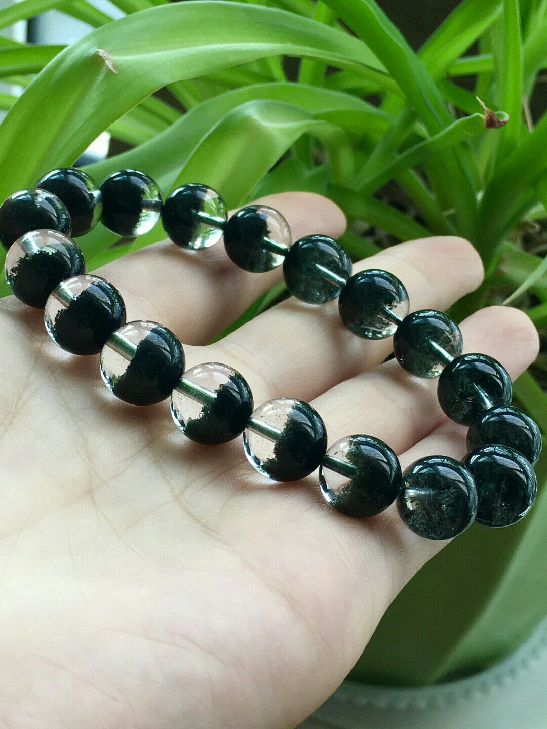 天然巴西绿幽灵手链半盆男女款单圈圆珠手串详情6