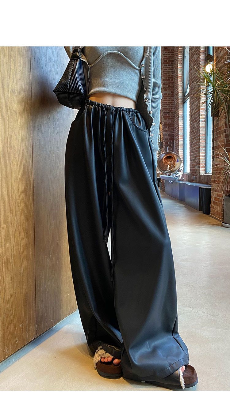 黑色皮裤阔腿裤女2025秋冬新款哑光PU皮休闲裤宽松显瘦直筒拖地裤详情5