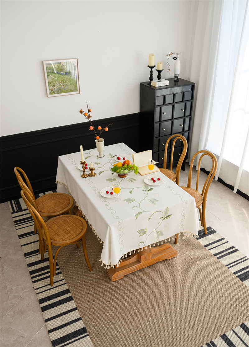 Amazon cross-border embroidered checkered flower tassel tablecloths, rectangular coffee tables, tablecloths and table coverings manufacturer embroidery pic 13