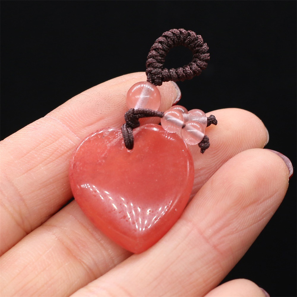 Natural stone heart-shaped semi-precious stone keychain DIY accessory heart-shaped keychain fashion dress accessory chain pic 37