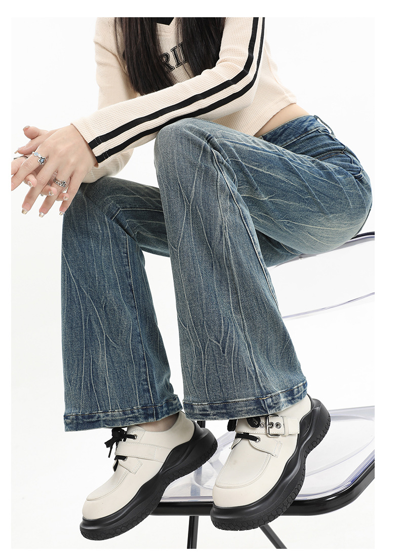 Retro distressed slightly flared jeans for women, new American high-waisted, slimming and form-fitting hoof-shaped pants for spring 2025 pic 13