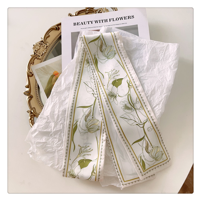 绿色花卉伴手礼盒丝巾绑包包飘带夏季女神发带清新长条绑发带详情29