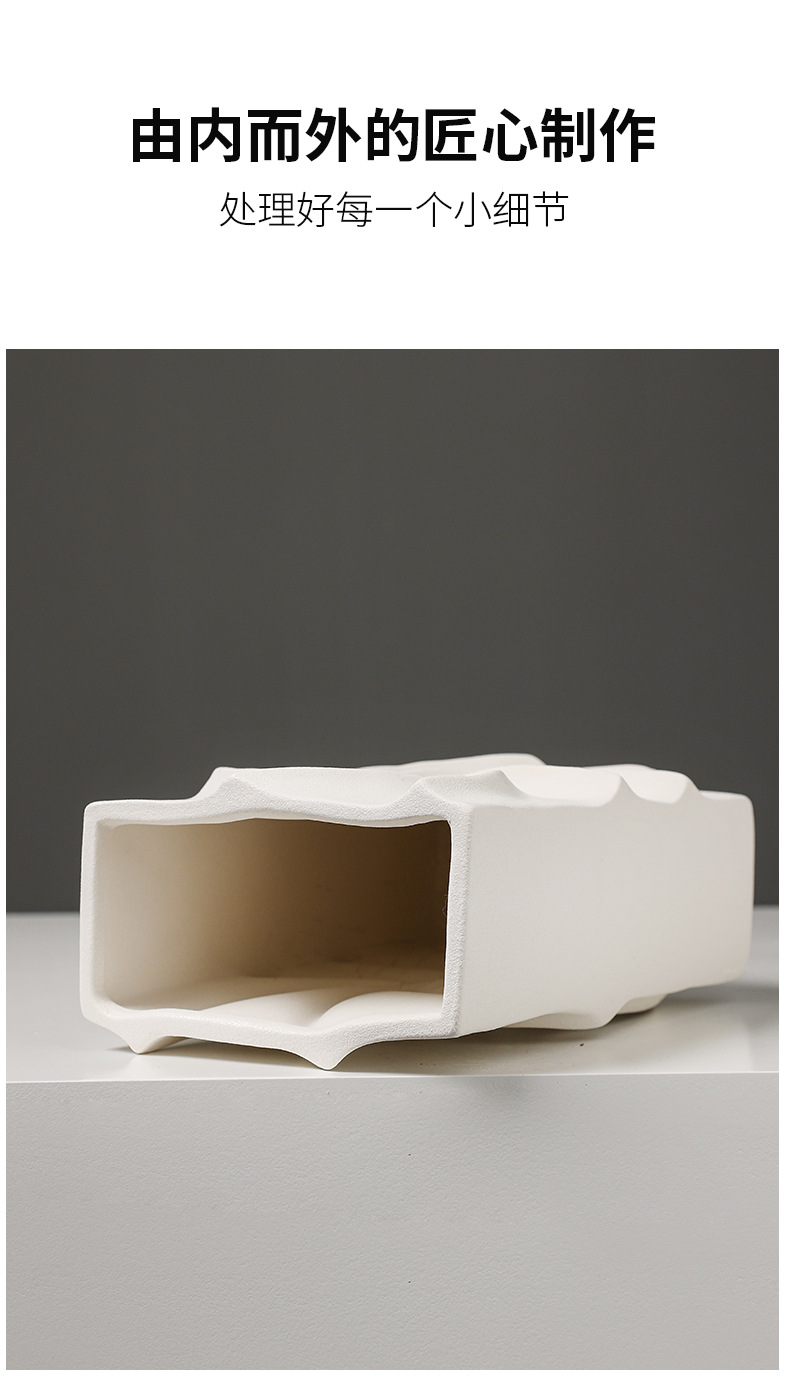 2025 High-end square ceramic vase decoration, European-style creative living room entrance TV cabinet, flower arrangement, fresh water cultivation vase decoration pic 9