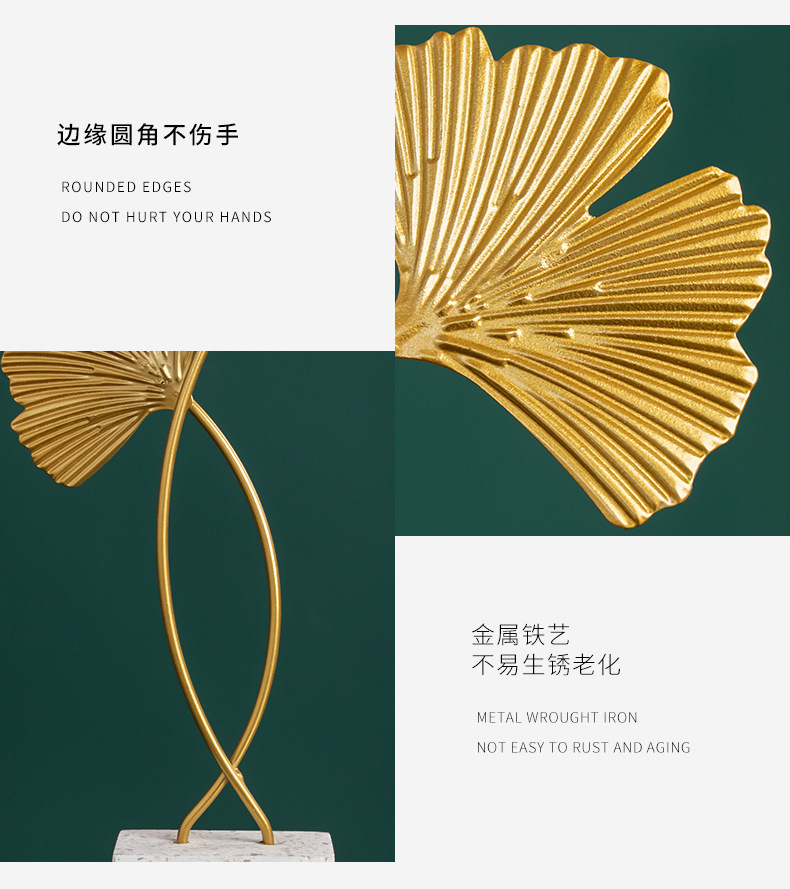 Nordic light luxury style creative metal handicrafts, ginkgo leaf ornaments, home decoration, living room entrance hall home ornaments pic 8