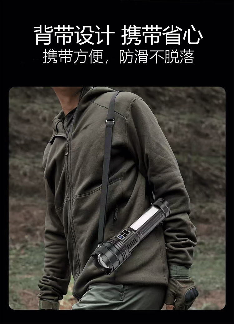 Wholesale of cross-border dual-source led rechargeable flashlights with intense and bright light, outdoor hiking long-lasting lighting fixtures pic 7