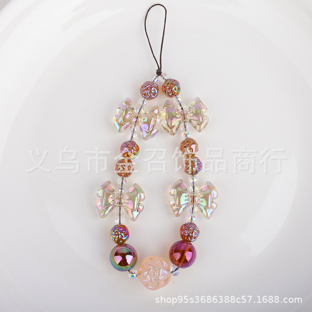 2024 New color-plated bow phone chain, fashionable and fresh phone case lanyard, anti-loss and anti-drop wrist strap for girls pic 7