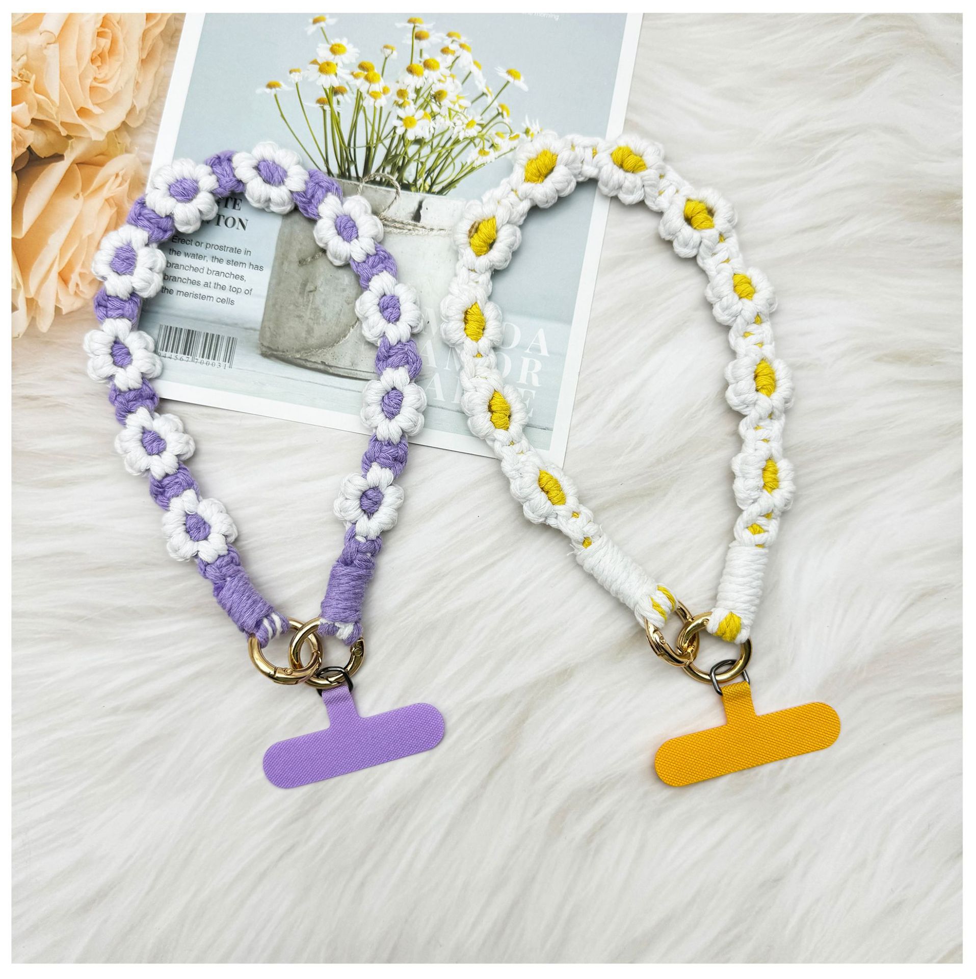 ins欧式手机挂件编织手机链小雏菊花朵编绳钥匙扣包包创意礼物女详情7