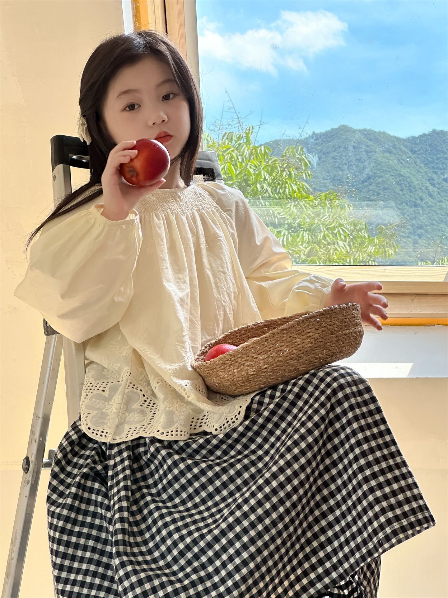 花与寻童装女童韩系穿搭洋气格子裙2024秋季新款百搭中长款半身裙详情21