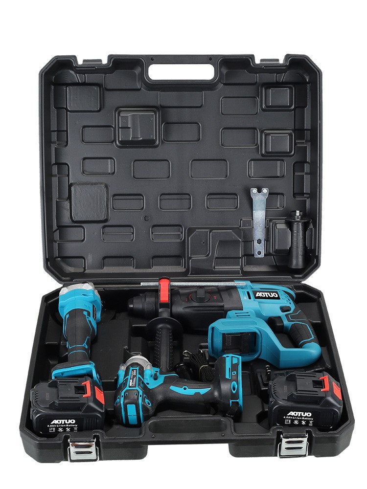 Customized cross-border brushless lithium electric tool set, four-piece set of lithium battery impact drill, Angle grinder, electric drill and wrench pic 6