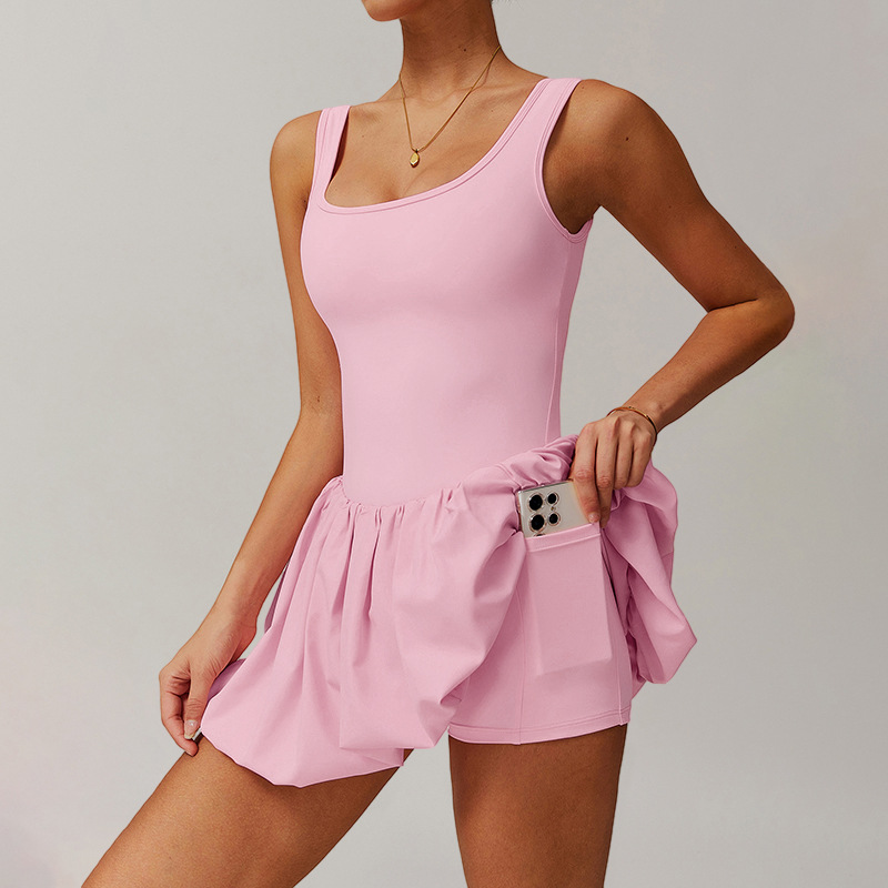 假两件防走光运动户外一体式短裙女带口袋运动短裤花苞速干网球服详情29