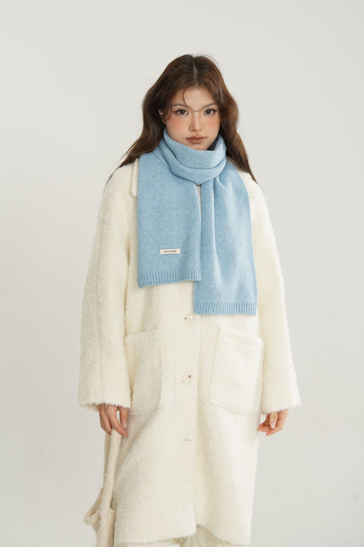 Solid-color wool blend scarf for women, autumn and winter, knitted woolen, warm, Korean-style, versatile, fashionable, fresh and sweet neck pic 13