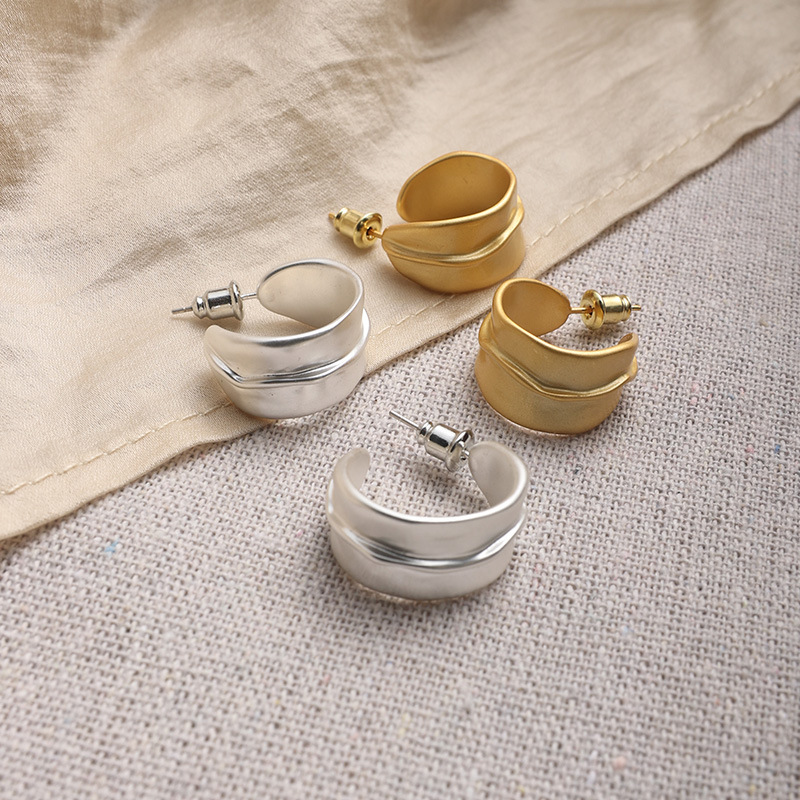 韩国韩版925纯银磨砂弧形耳环耳钉简约气质百搭ins风耳饰金属配件详情4