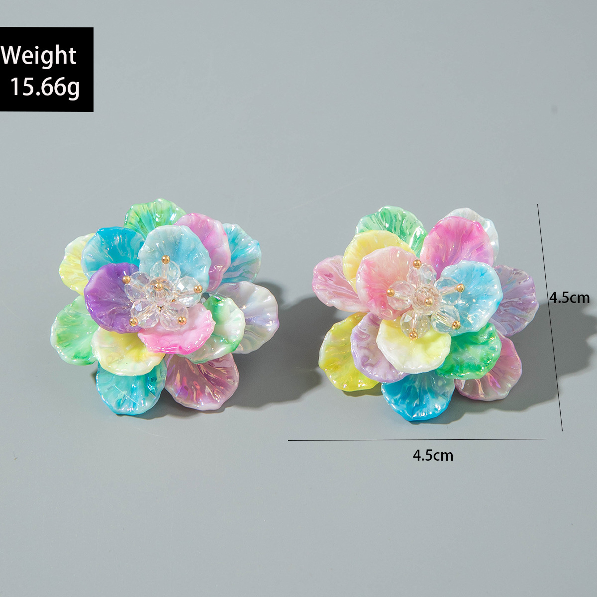 亚马逊跨境清新甜美彩色树脂花瓣花朵耳钉气质多巴胺 耳环耳饰女详情9