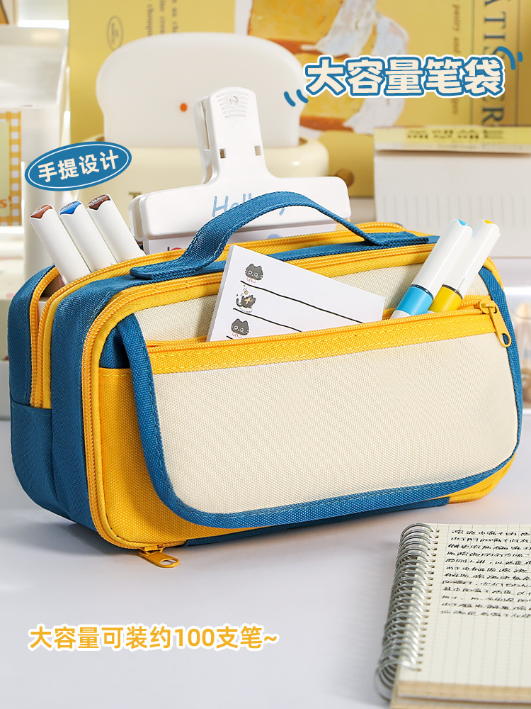 大容量2025新款手提9层撞色笔袋小众男女通用简约多层文具袋详情11
