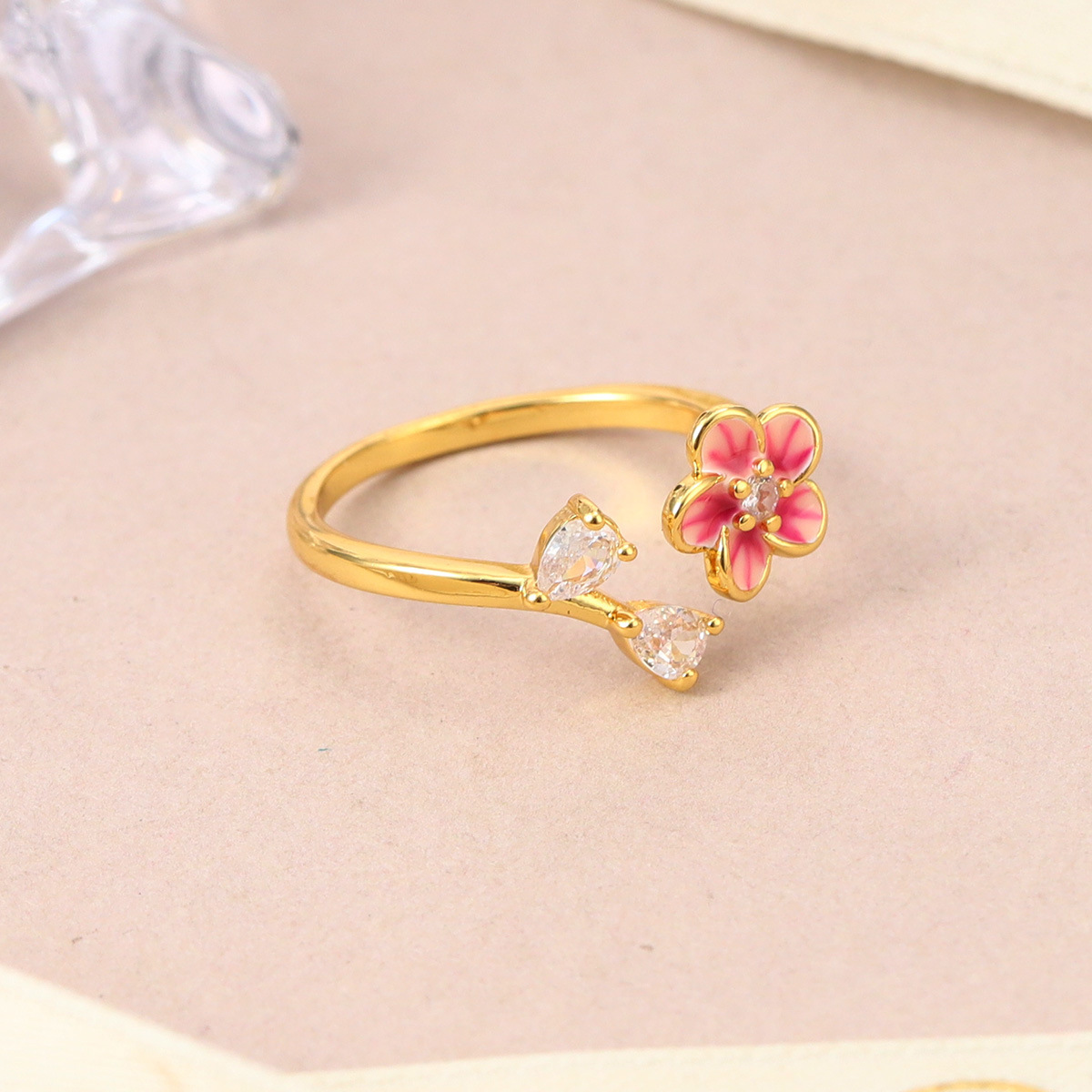 森系珐琅高级感锆石彩色戒指可调节小众设计不掉色花朵指环开口戒详情32