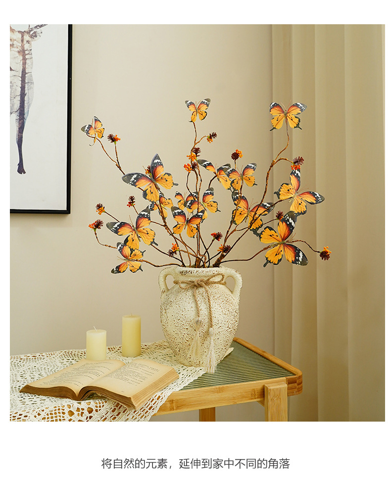 新款创意五头花蝴蝶仿真花欧式家居餐厅摆件插花摄影道具假花办公文化仿真园艺植物配件详情16