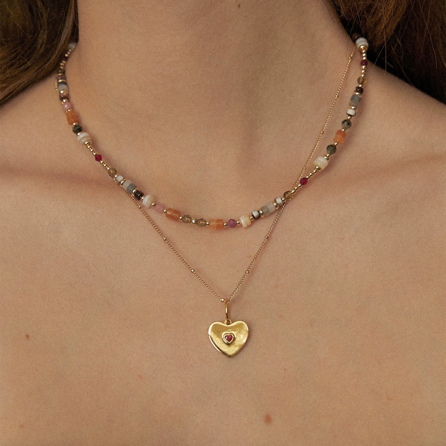 吴昕同款双层爱心天然石项链小众度假风独特简约叠戴高级感颈链女详情1