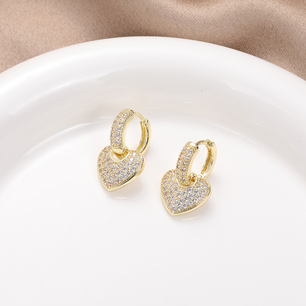 KIMOJ新款耳饰日韩时尚气质优雅小女人满钻锆石微镶桃心爱心耳钉耳环耳扣饰品女详情6