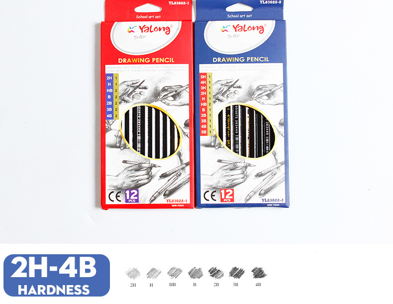 Yalong Cross-border Soft Poplar Wood Professional Art Pencils 12 pieces Mixed standard pencils HB2B Art Sketch pencils pic 2