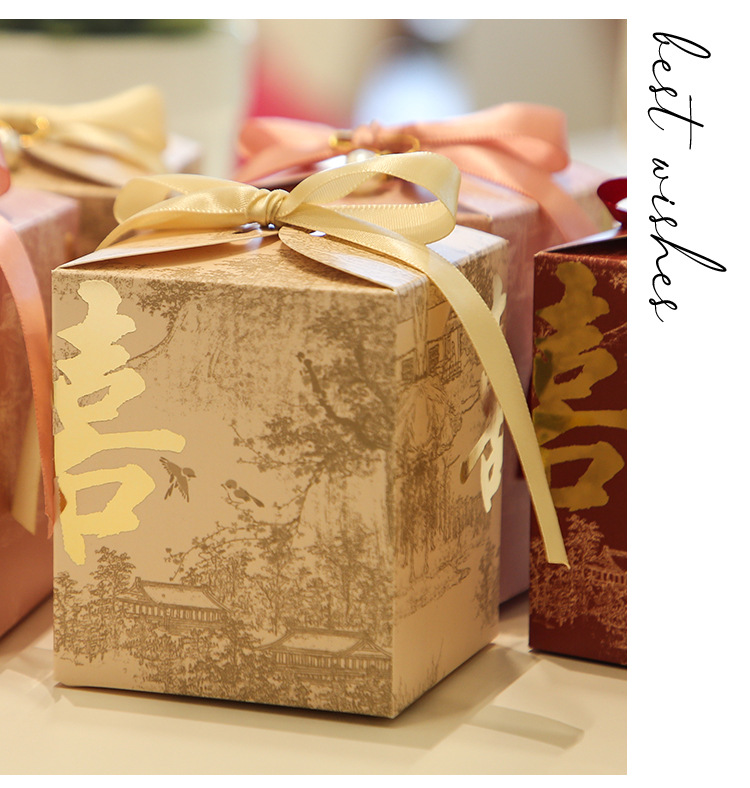 Hot-selling original innovative Chinese-style wedding gift with a high-end feel and a traditional Chinese style, featuring ink-wash painting wedding candies in empty boxes pic 9