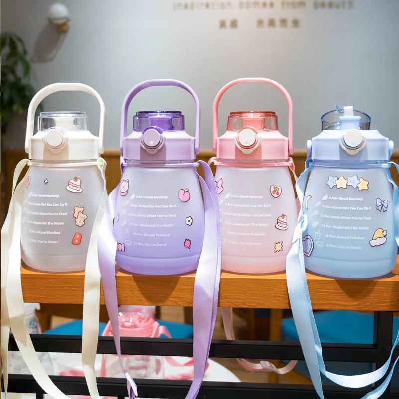 Cross-border Amazon cute large-capacity straw cup, plastic big-bellied cup, gradient color, summer Internet celebrity 1300ML water cup pic 15