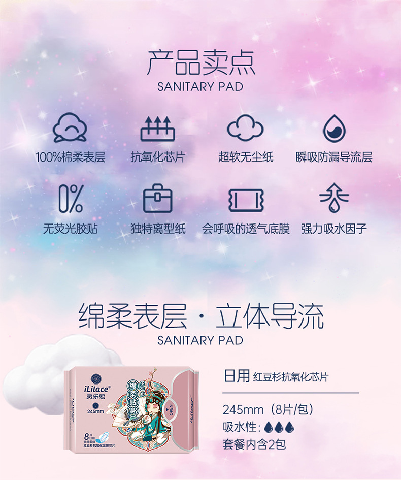 Linglexi Antioxidant Sanitary Napkin Manufacturer wholesale Cotton Soft Daily 240mm dry and breathable sanitary napkins soft pic 2