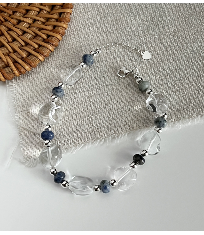 925 sterling silver irregular crystal spotted silver bead bracelet for women, simple handcrafted design, versatile beaded bracelet B3238 pic 17