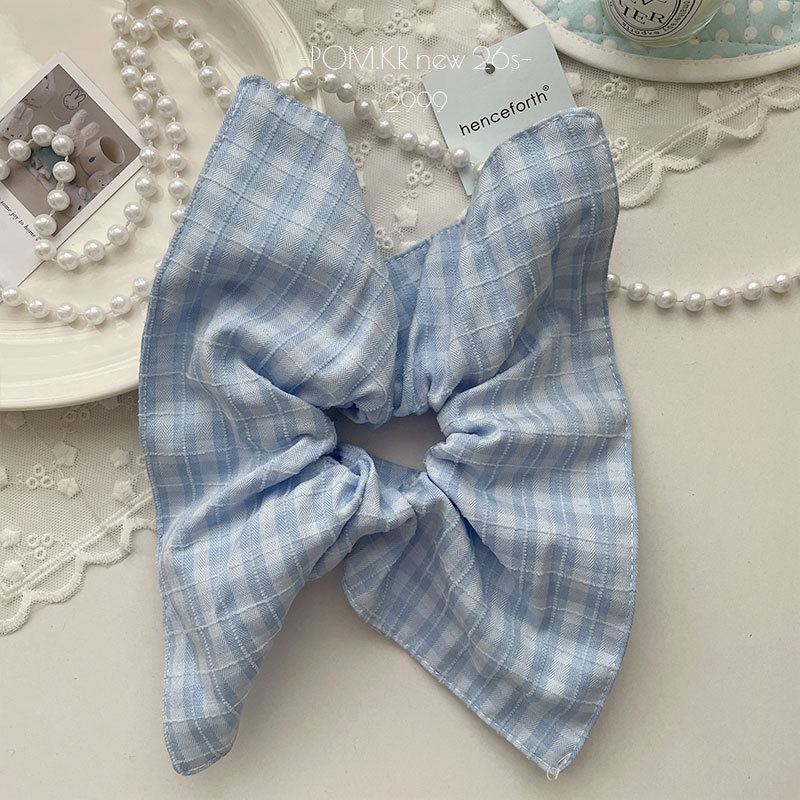 The retro checkered square large-sized hair band for autumn and winter, the same high-end girl's hair accessory as the blogger, with a low ponytail hair tie pic 8