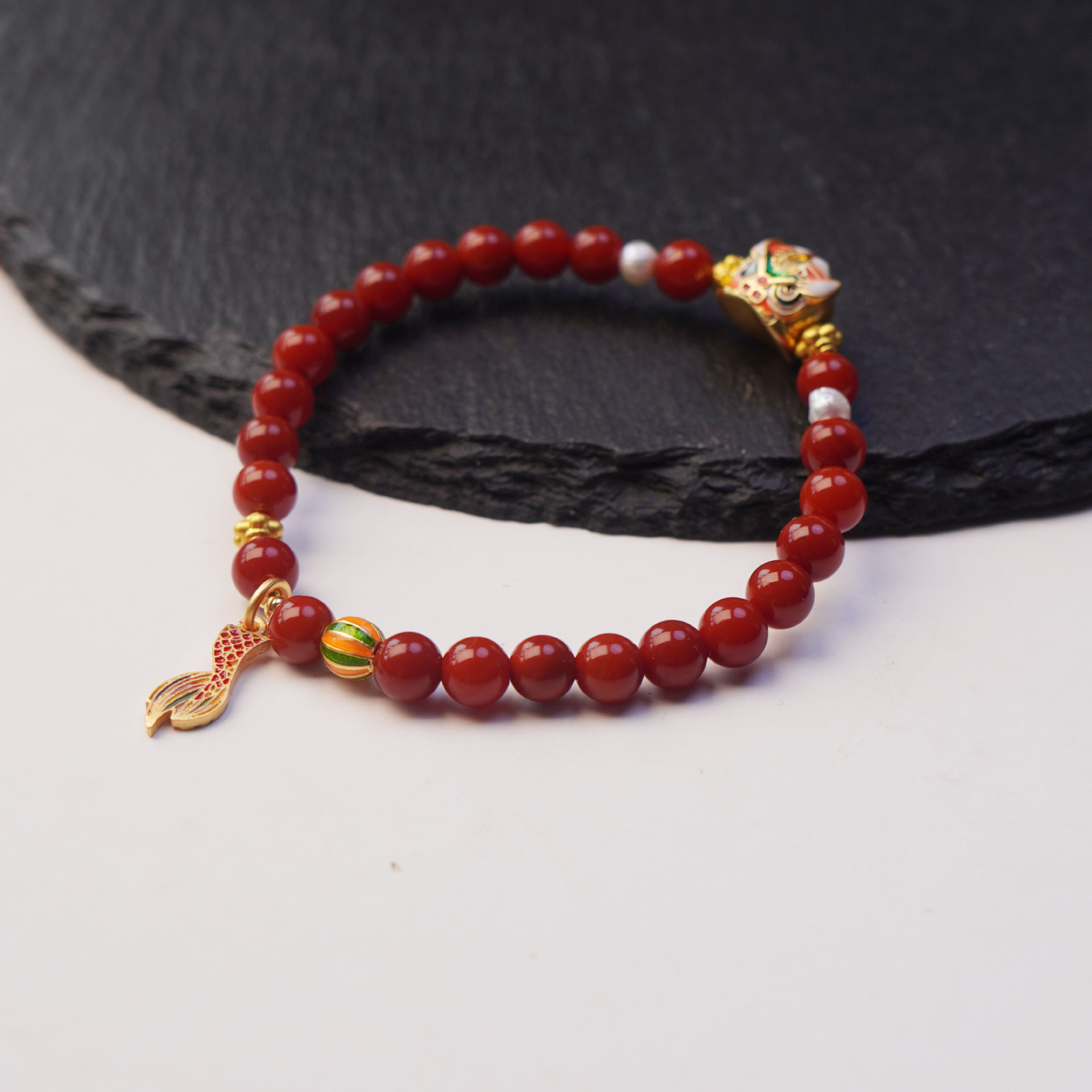 Nine Purple Li Fire Red Agate dragon Head and Tail agate beaded bracelet for women to attract wealth, traditional Chinese style gift and accessory pic 8