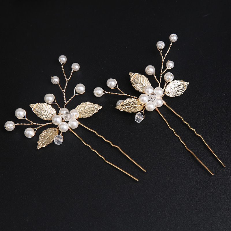 Hot-selling golden European and American style bride headwear, handcrafted pearl hair accessories, wedding updo accessories, hair forks, hairpin covers pic 10