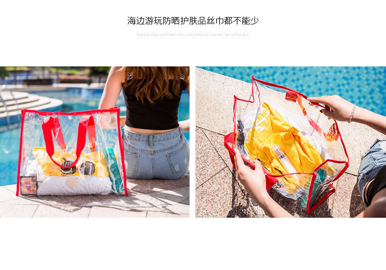 Hand-held beach bag, swimming waterproof single-shoulder bag, large-capacity storage, travel transparent storage bag, portable storage bag pic 13