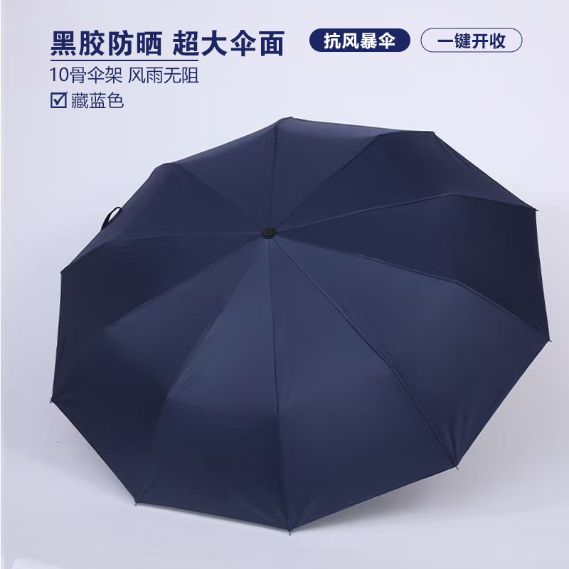 10骨加大伞面全自动黑胶遮阳防晒晴雨两用印logo批发礼品广告商务详情4